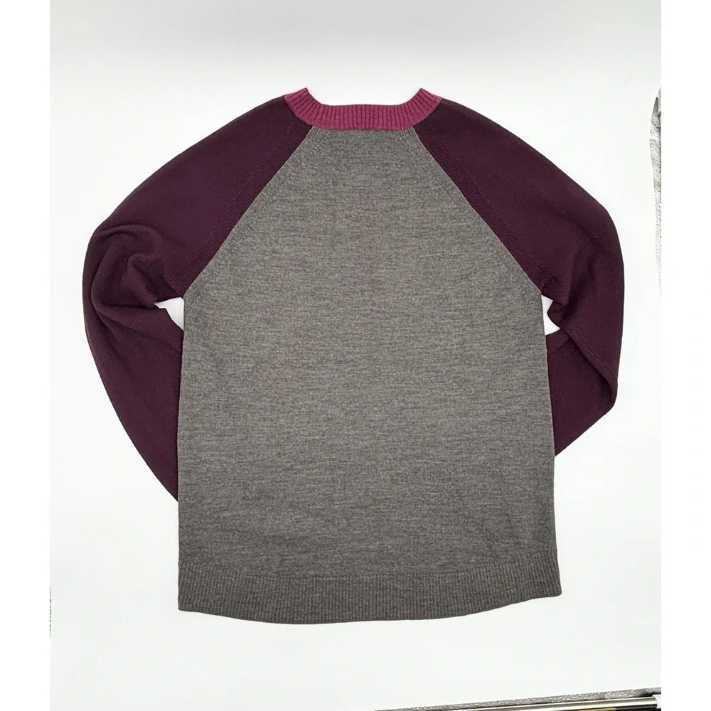 L.L. Bean Gray Purple Merino Wool Crewneck Sweater With Zippers Small